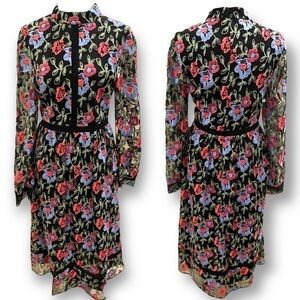 MIKAEL AGHAL | Fully Floral Embroidered Lace MIDI Dress | Long Sleeve | Size 6